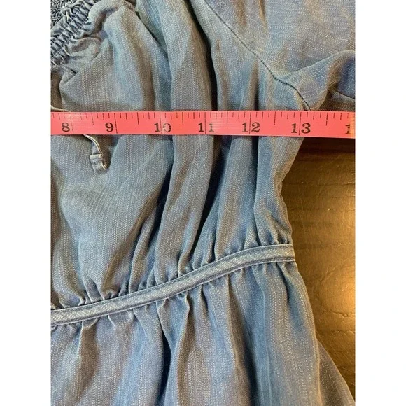 Old Navy Smocked Peasant‎ Dress Small Blue Tiered Swing Western Cottage Boho - Picture 9 of 16